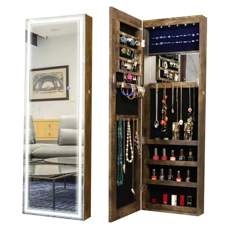 Specchio a figura intera da parete in MDF con portagioie e serratura di sicurezza 14,3''x43,3''
