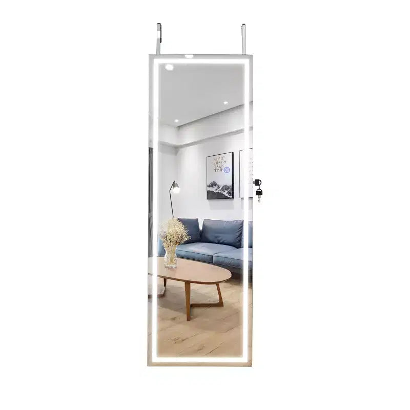 MDF Wall-Mount Full Body Mirror with Jewelry Storage and Security Lock 14.3''x43.3''