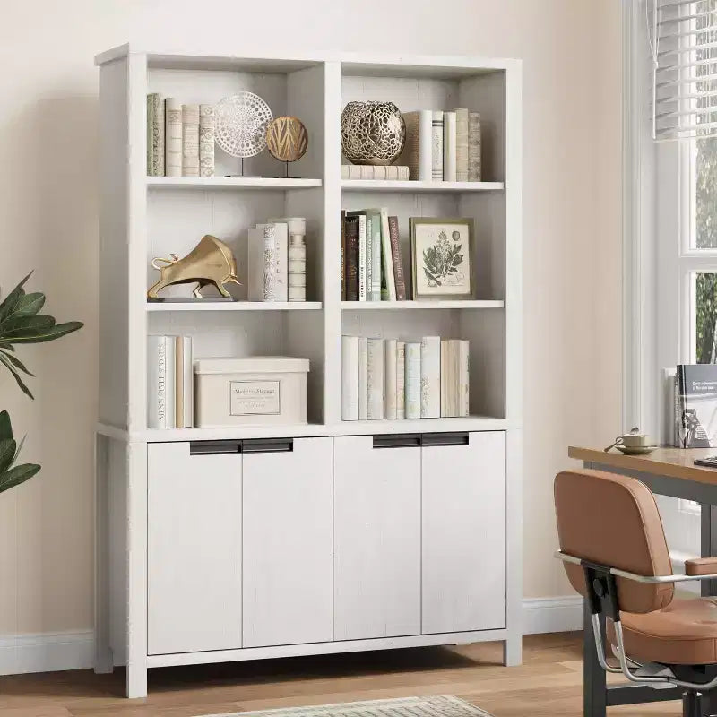 Libreria in legno a 5 ripiani doppia larghezza con ante e ripiano regolabile 120x30x180 cm