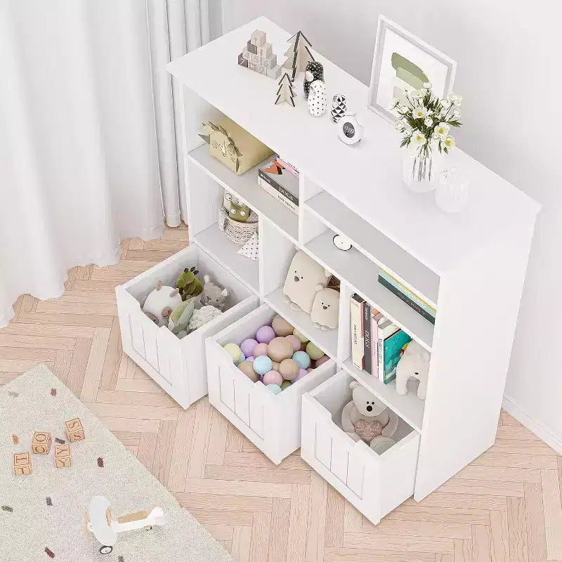 Mobile Contenitore in MDF per Giocattoli per Bambini con 3 Cassetti e 6 Scomparti a Cubo 100x33x89 cm