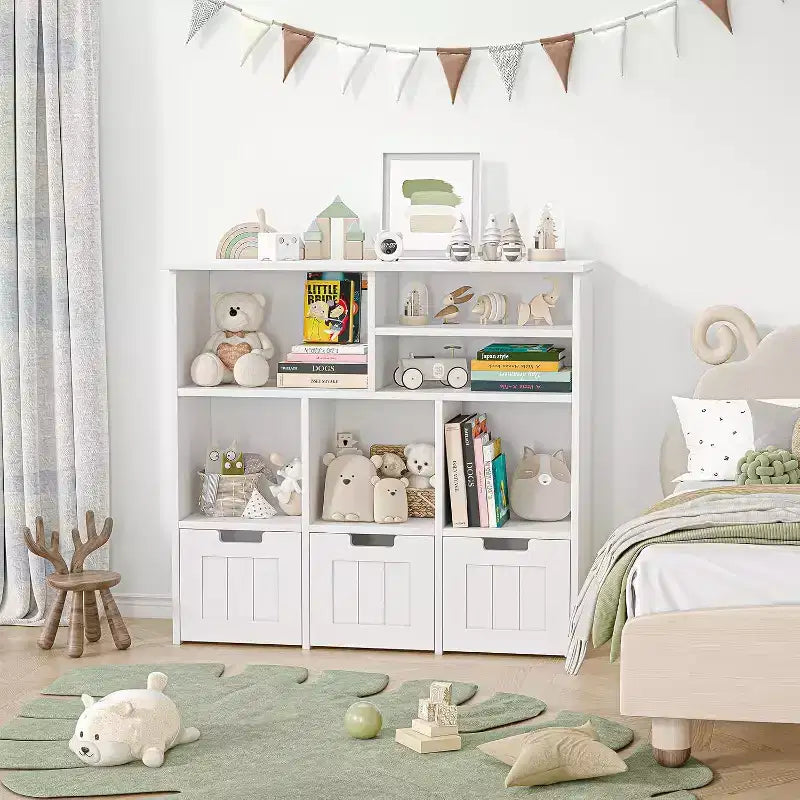 Mobile Contenitore in MDF per Giocattoli per Bambini con 3 Cassetti e 6 Scomparti a Cubo 100x33x89 cm