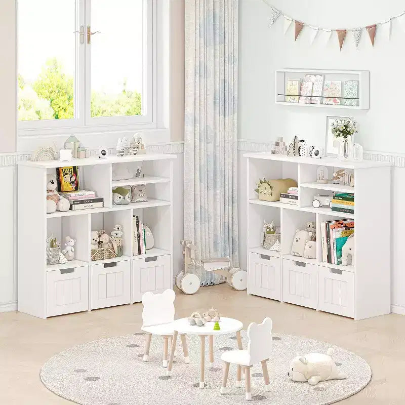 Mobile Contenitore in MDF per Giocattoli per Bambini con 3 Cassetti e 6 Scomparti a Cubo 100x33x89 cm