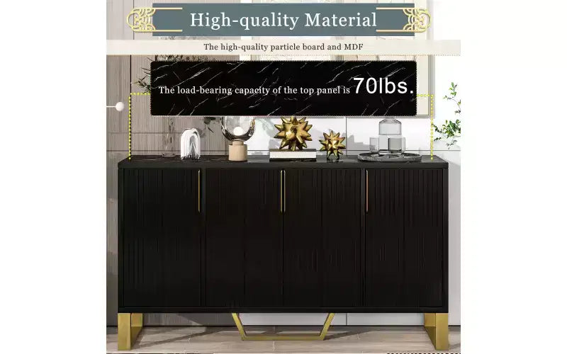 Particle Board Buffet Sideboard Cabinet with 4 Doors and Adjustable Shelf Black 60''x15.7''x34''