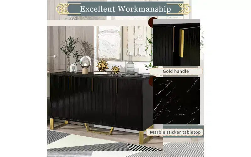 Credenza a buffet in truciolato con 4 ante e ripiano regolabile nera 152x40x86 cm