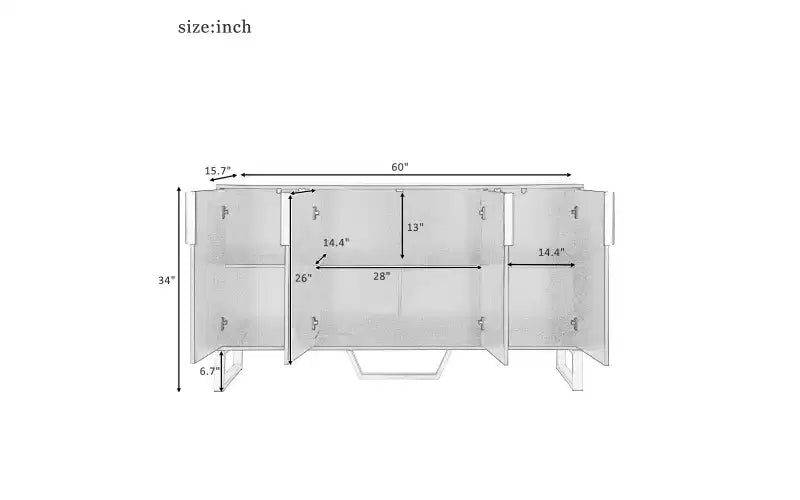 Particle Board Buffet Sideboard Cabinet with 4 Doors and Adjustable Shelf Black 60''x15.7''x34''