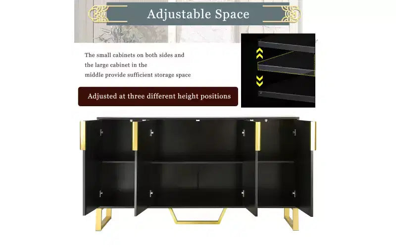 Credenza a buffet in truciolato con 4 ante e ripiano regolabile nera 152x40x86 cm