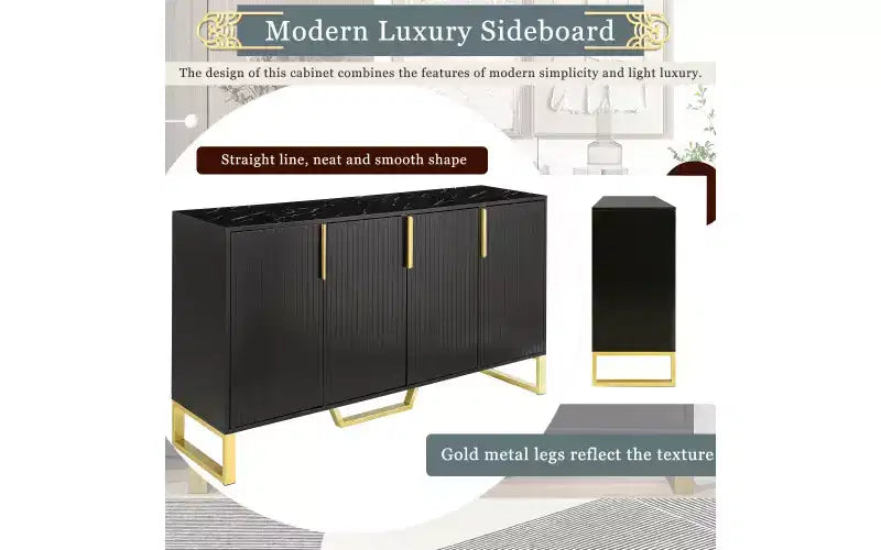Credenza a buffet in truciolato con 4 ante e ripiano regolabile nera 152x40x86 cm