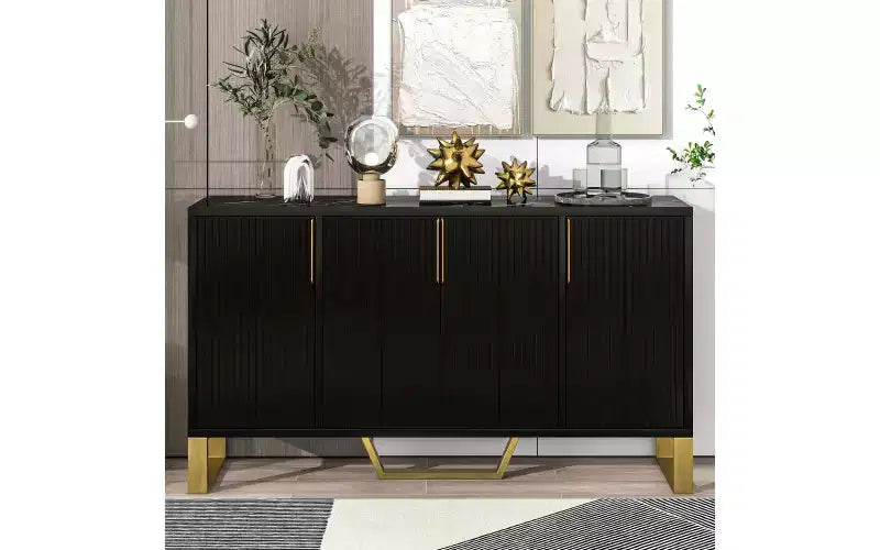 Credenza a buffet in truciolato con 4 ante e ripiano regolabile nera 152x40x86 cm
