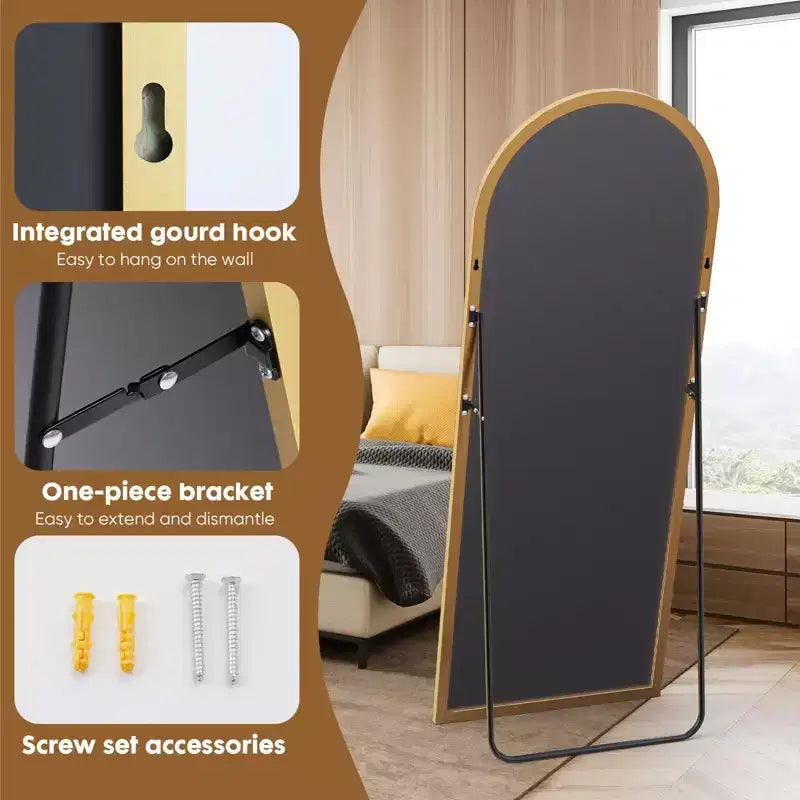Aluminum Alloy Freestanding Full Length Mirror with Metal Stand 25.5''x70.4''