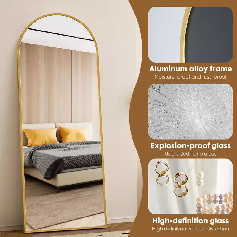 Aluminum Alloy Freestanding Full Length Mirror with Metal Stand 25.5''x70.4''