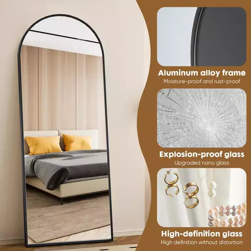 Aluminum Alloy Freestanding Full Length Mirror with Metal Stand 25.5''x70.4''