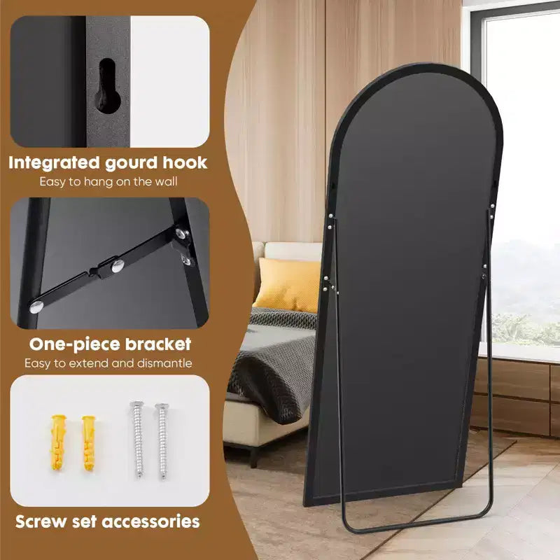 Aluminum Alloy Freestanding Full Length Mirror with Metal Stand 25.5''x70.4''