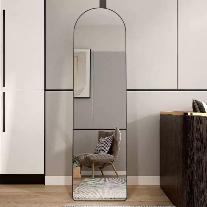 Aluminum Alloy Arched Freestanding Full Body Mirror Black 16.5''x59.8''