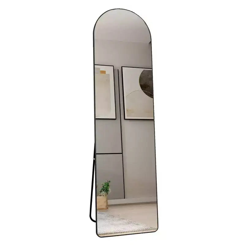 Aluminum Alloy Arched Freestanding Full Body Mirror Black 16.5''x59.8''