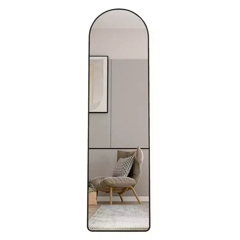 Aluminum Alloy Arched Freestanding Full Body Mirror Black 16.5''x59.8''