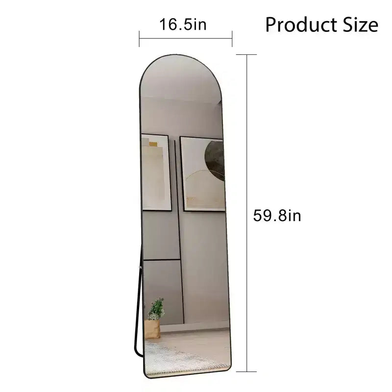 Aluminum Alloy Arched Freestanding Full Body Mirror Black 16.5''x59.8''