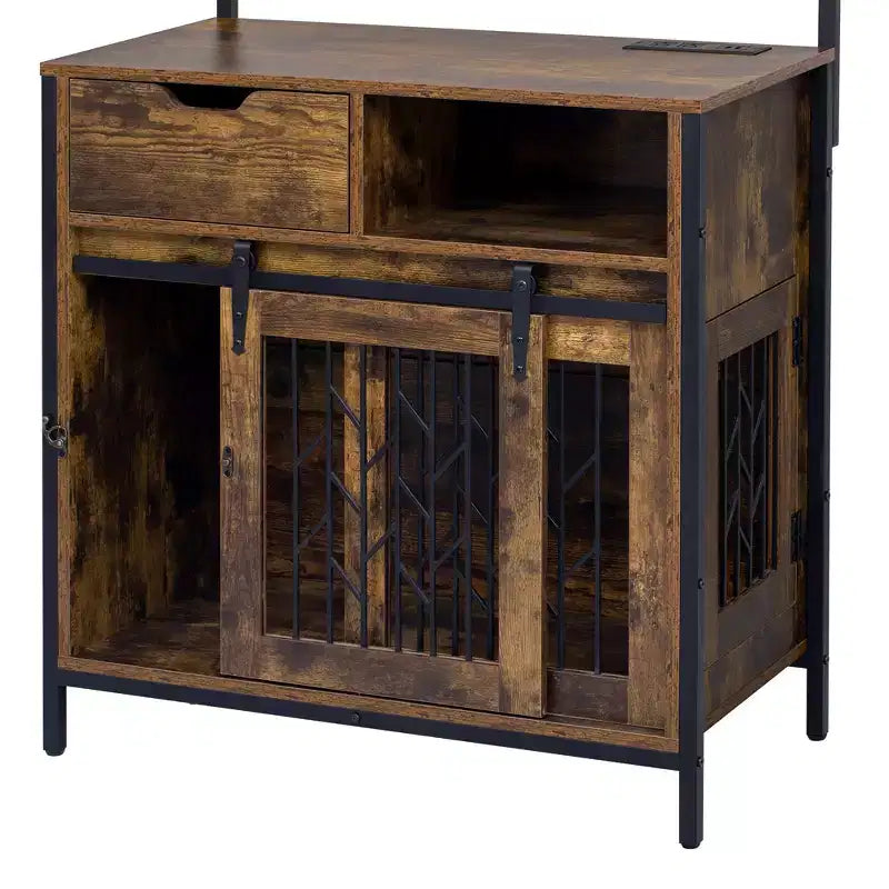 Mobile contenitore 2 in 1 in legno e metallo con comparto cuccia 80x42x150 cm