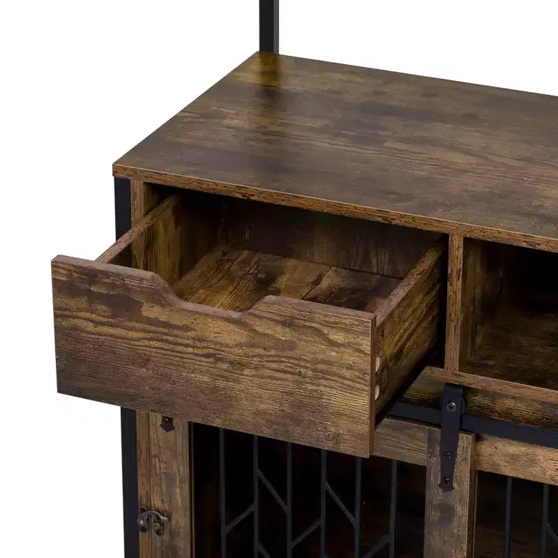 Mobile contenitore 2 in 1 in legno e metallo con comparto cuccia 80x42x150 cm