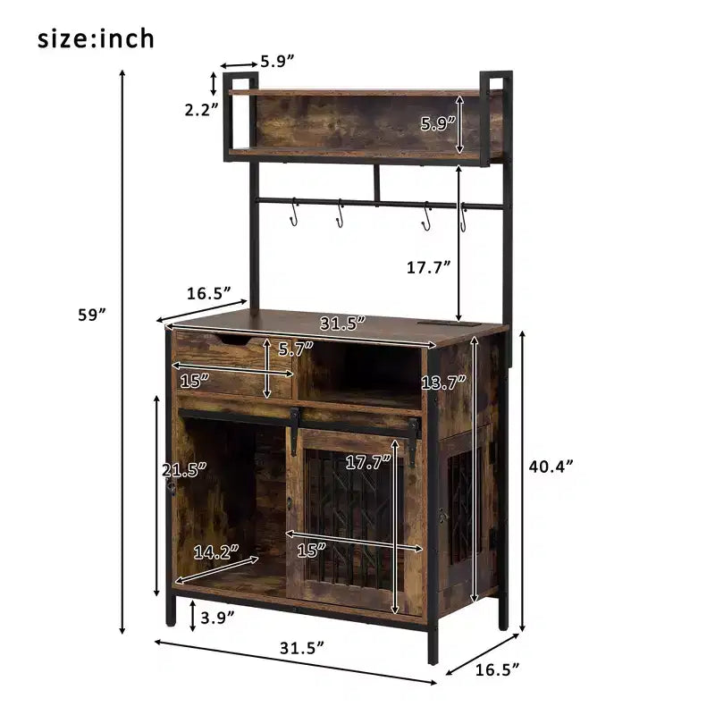 Wood and Metal 2-in-1 Storage Cabinet with Dog Crate Compartment 31.5''x16.5''x59.1''