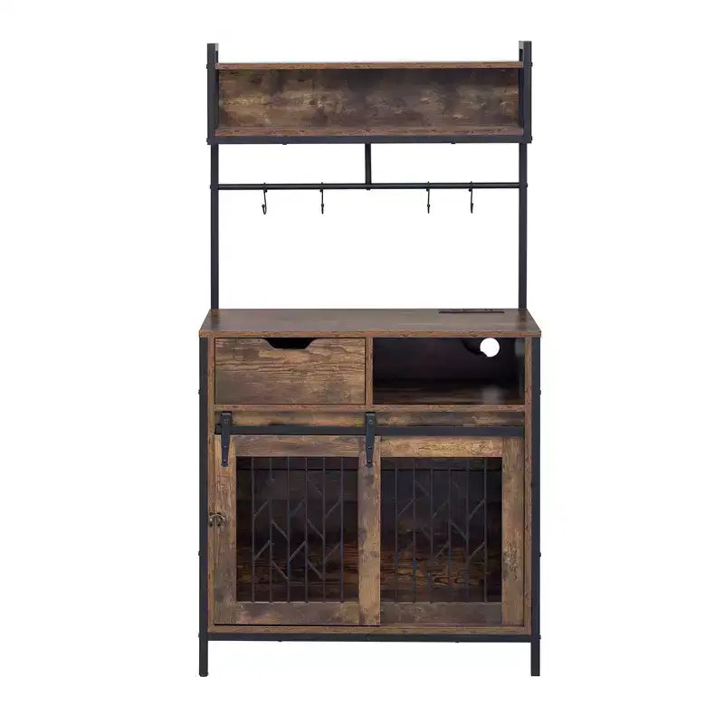 Mobile contenitore 2 in 1 in legno e metallo con comparto cuccia 80x42x150 cm