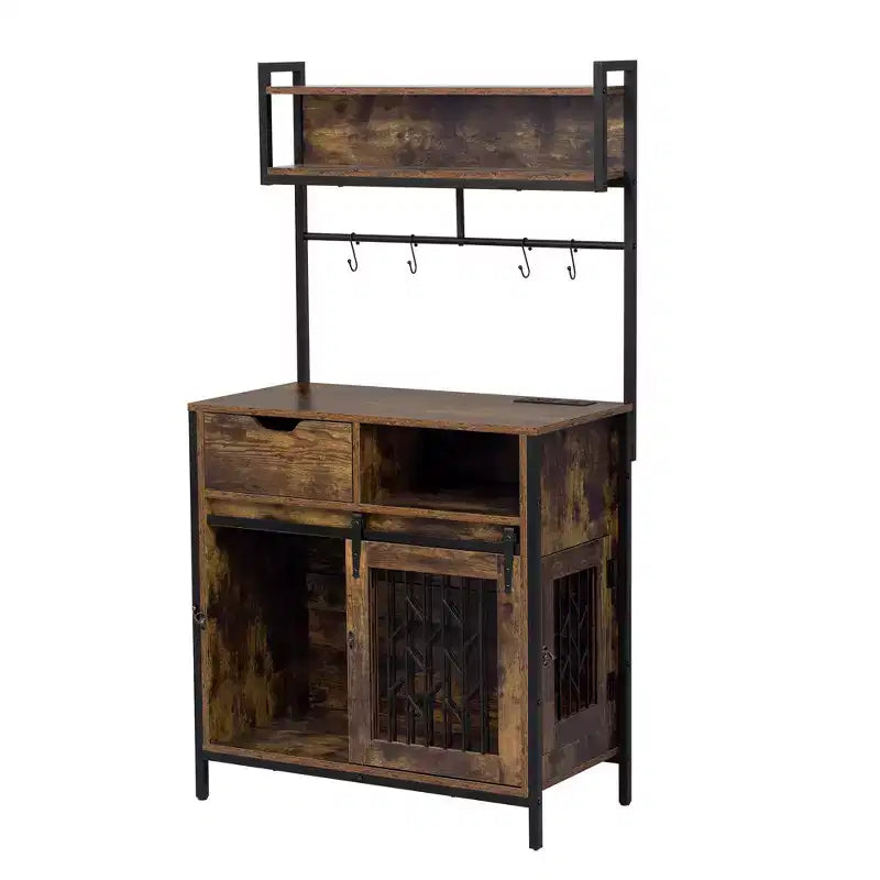 Mobile contenitore 2 in 1 in legno e metallo con comparto cuccia 80x42x150 cm