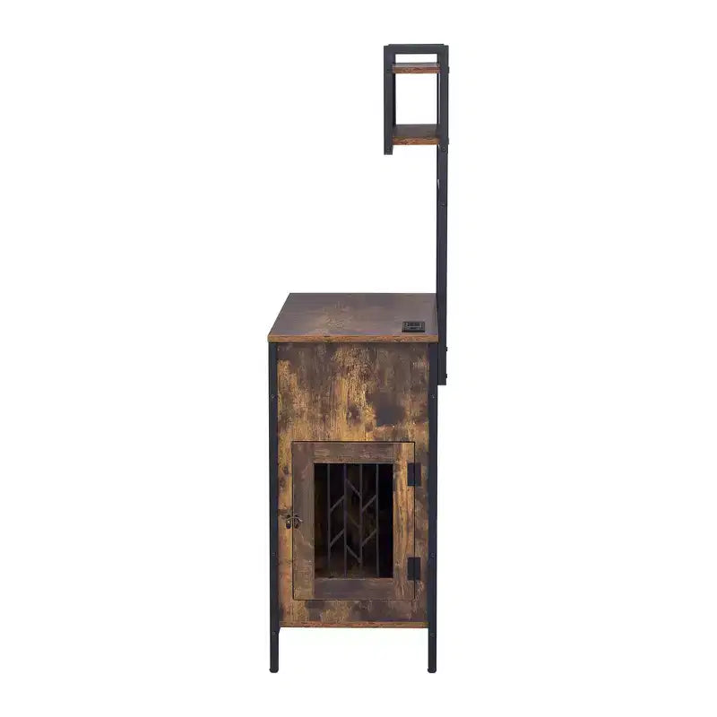 Mobile contenitore 2 in 1 in legno e metallo con comparto cuccia 80x42x150 cm