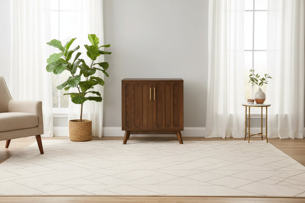 Homy Casa Wooden Storage Cabinet with Double Doors and Mid-Century Legs, Brown