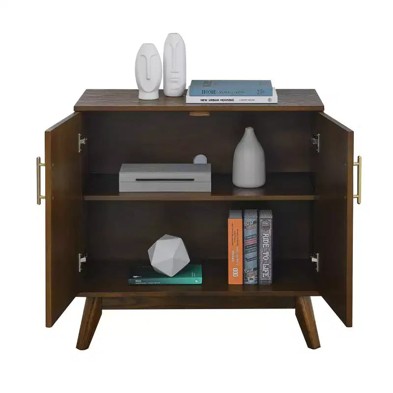 MDF Double-Door Storage Cabinet with Mid-Century Legs Brown 31.5''x15.8''x31.5''