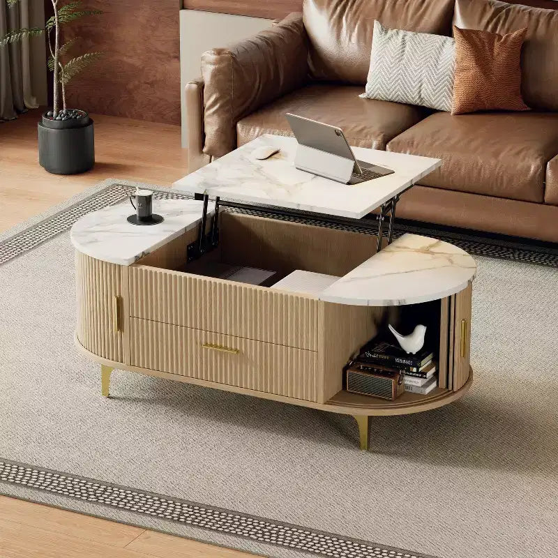 Tavolino con Ripiano Sollevabile in MDF e Vano Portaoggetti Nascosto 120x56x46 cm