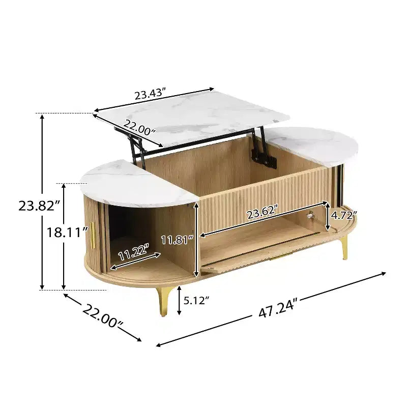Tavolino con Ripiano Sollevabile in MDF e Vano Portaoggetti Nascosto 120x56x46 cm