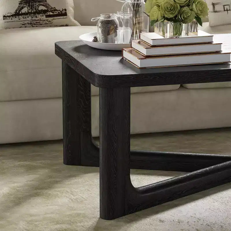 Solid Wood Rectangular Coffee Table with Cross Legs Black 50''x26''x18''
