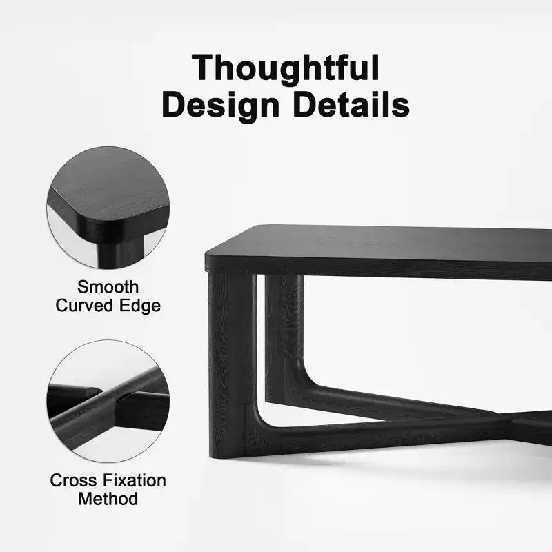 Tavolino da caffè rettangolare in legno massello con gambe incrociate Nero 50''x26''x18''