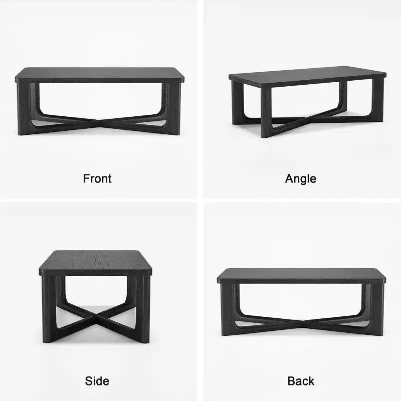 Tavolino da caffè rettangolare in legno massello con gambe incrociate Nero 50''x26''x18''
