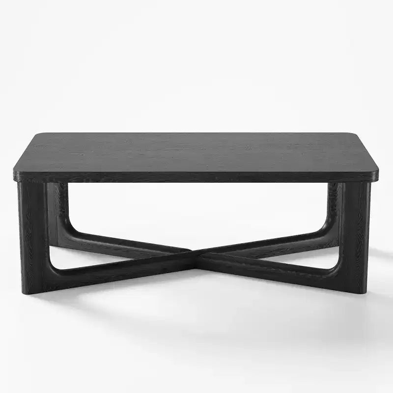 Tavolino da caffè rettangolare in legno massello con gambe incrociate Nero 50''x26''x18''