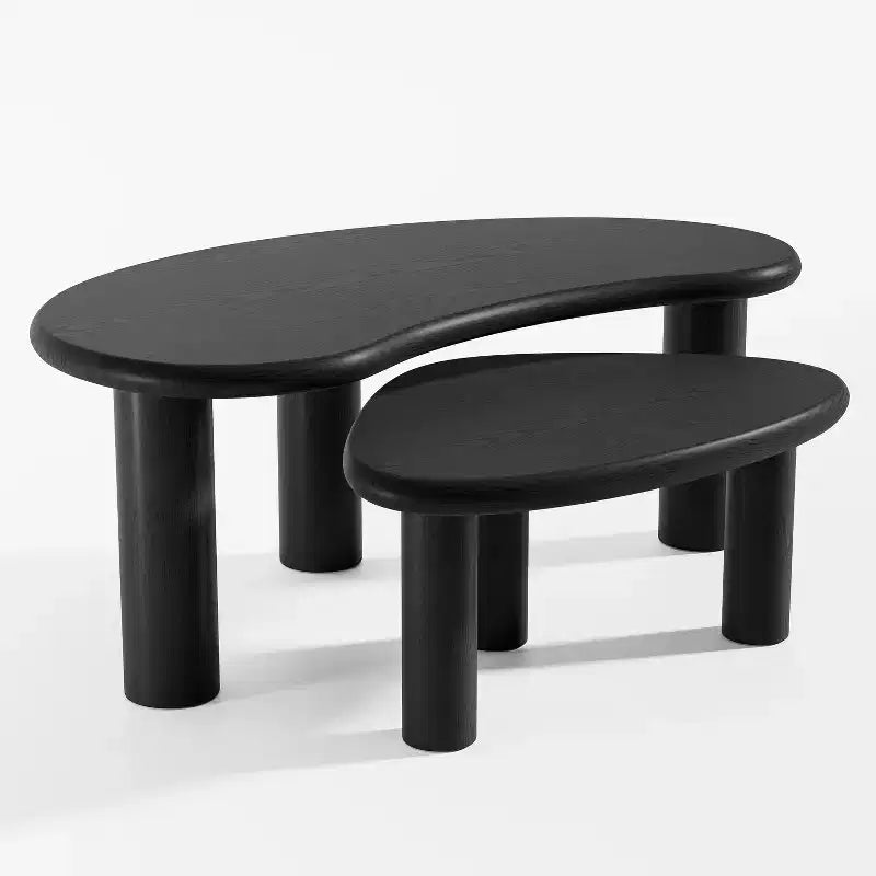 Set di 2 tavolini da caffè in legno massello ad incastro, forma irregolare, neri, 86x63x33 cm