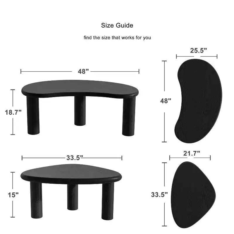 Set di 2 tavolini da caffè in legno massello ad incastro, forma irregolare, neri, 86x63x33 cm