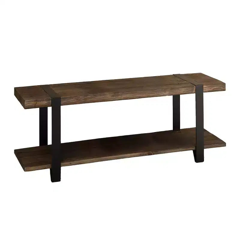 Solid Pine Wood Entryway Bench with Storage Shelf and Metal Legs 48''x14''x18''