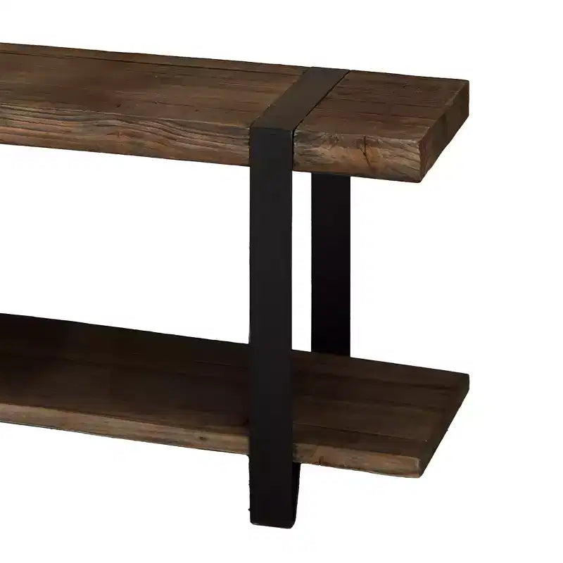Panca da ingresso in legno massello di pino con ripiano portaoggetti e gambe in metallo 122x35x45 cm
