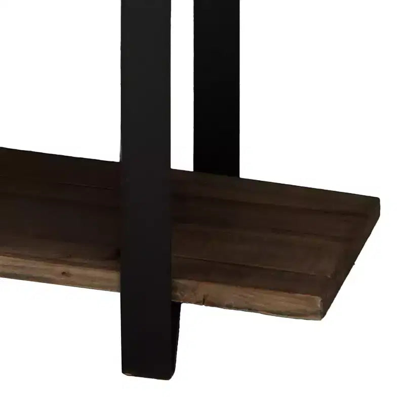 Panca da ingresso in legno massello di pino con ripiano portaoggetti e gambe in metallo 122x35x45 cm