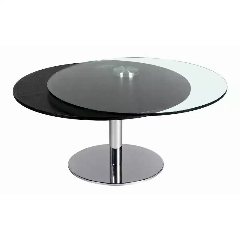 Ash Wood and Tempered Glass Dual Round Top Motion Cocktail Table 47.24''x31.5''x16.54''
