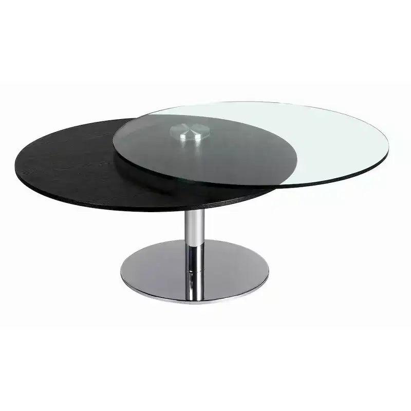 Ash Wood and Tempered Glass Dual Round Top Motion Cocktail Table 47.24''x31.5''x16.54''