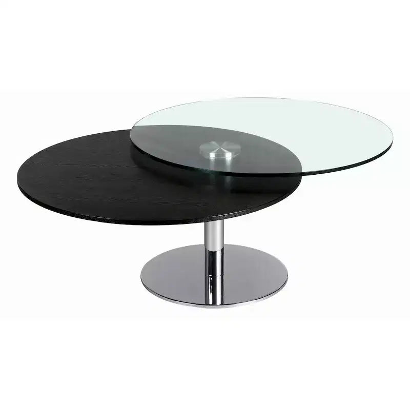 Ash Wood and Tempered Glass Dual Round Top Motion Cocktail Table 47.24''x31.5''x16.54''