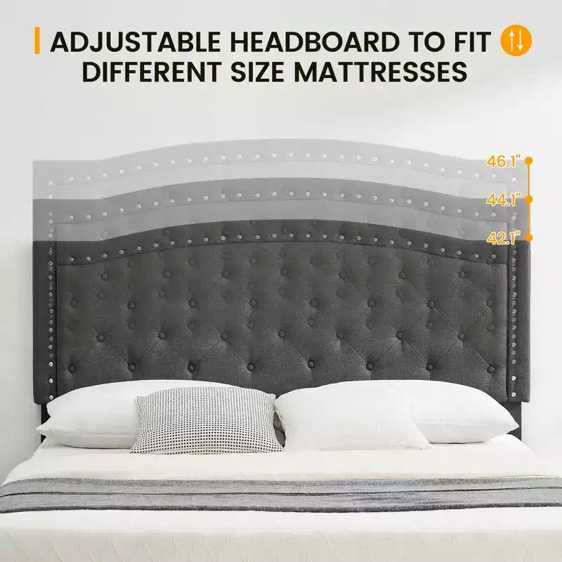 Struttura letto, Testiera regolabile, Design capitonné, Supporto a doghe in legno, Nessun box spring necessario, Facile montaggio