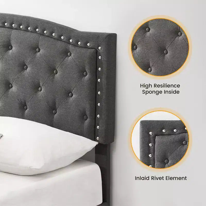 Struttura letto, Testiera regolabile, Design capitonné, Supporto a doghe in legno, Nessun box spring necessario, Facile montaggio