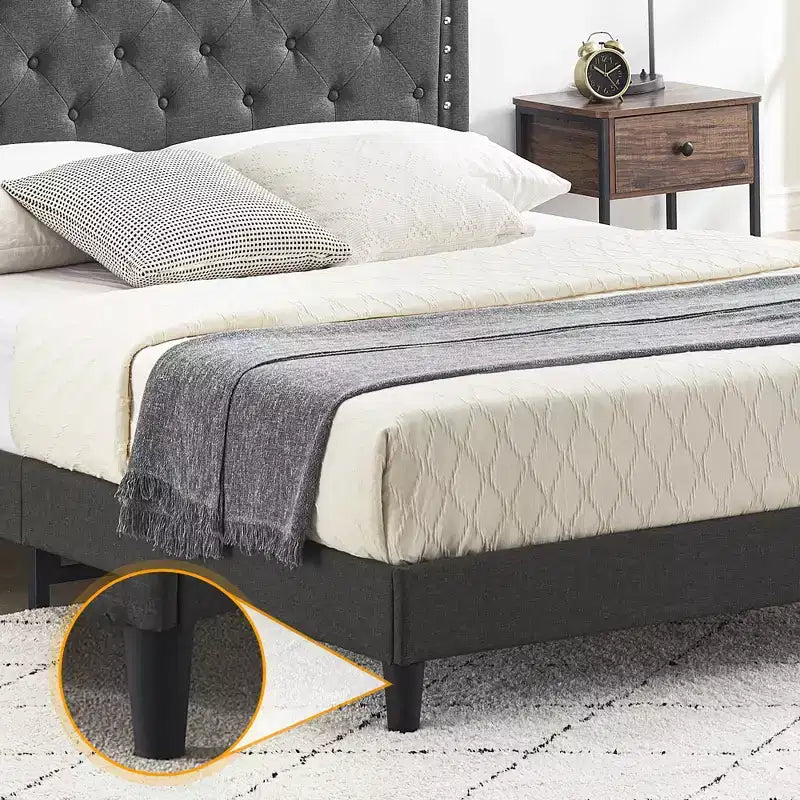 Struttura letto, Testiera regolabile, Design capitonné, Supporto a doghe in legno, Nessun box spring necessario, Facile montaggio