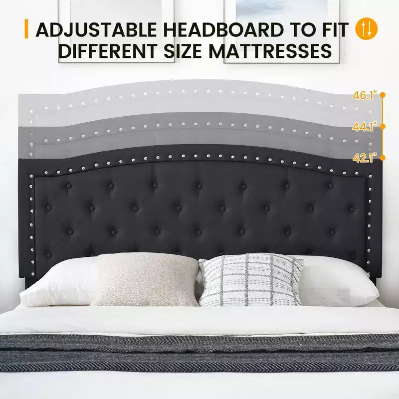 Struttura letto, Testiera regolabile, Design capitonné, Supporto a doghe in legno, Nessun box spring necessario, Facile montaggio