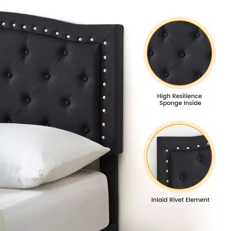 Struttura letto, Testiera regolabile, Design capitonné, Supporto a doghe in legno, Nessun box spring necessario, Facile montaggio