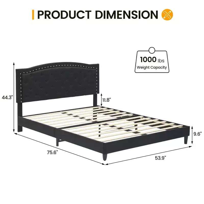 Struttura letto, Testiera regolabile, Design capitonné, Supporto a doghe in legno, Nessun box spring necessario, Facile montaggio
