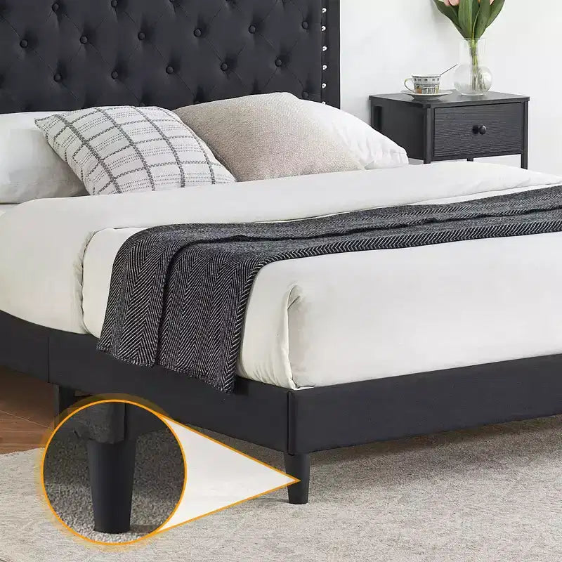 Struttura letto, Testiera regolabile, Design capitonné, Supporto a doghe in legno, Nessun box spring necessario, Facile montaggio