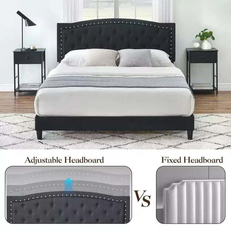 Struttura letto, Testiera regolabile, Design capitonné, Supporto a doghe in legno, Nessun box spring necessario, Facile montaggio
